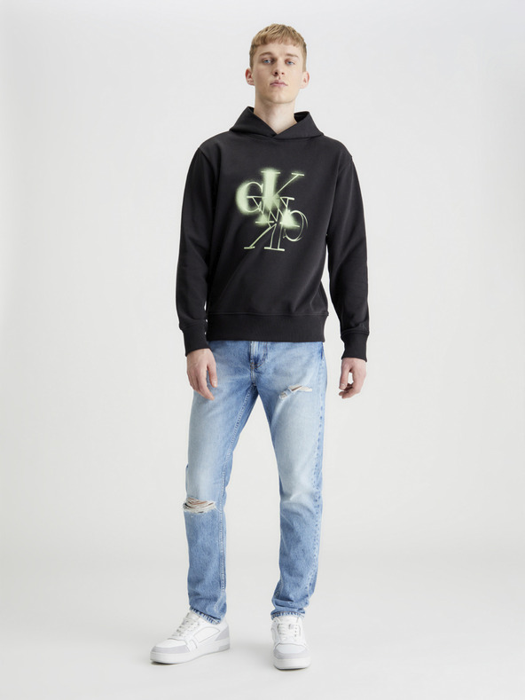 Calvin Klein Jeans Mirrored CK Logo Hoodie Sweatshirt Schwarz