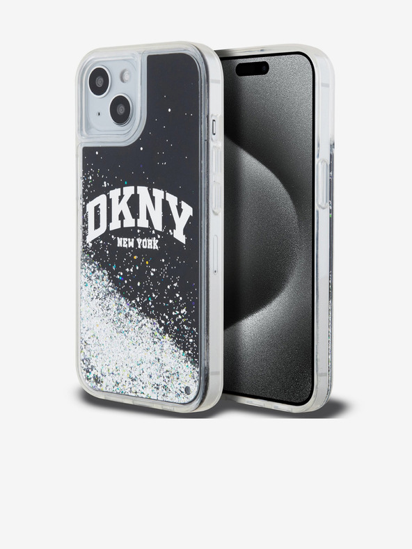 DKNY Liquid Glitter Arch Logo Back Cover für iPhone 15 Schwarz DKNY