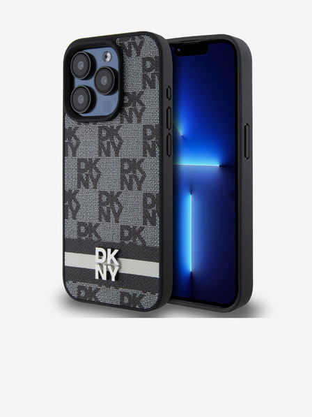 DKNY PU Leder Karomuster und Streifen Back Cover für iPhone 13 Pro Schwarz DKNY