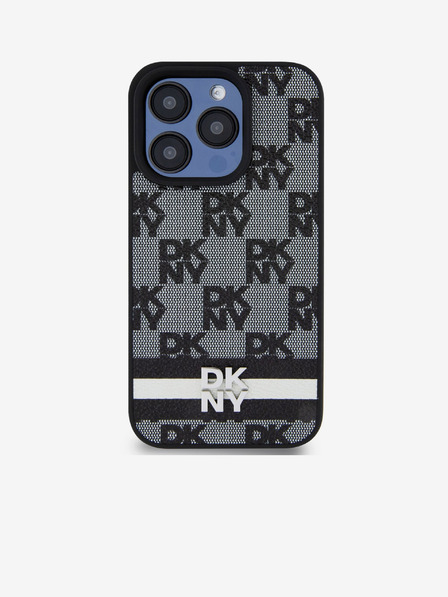 DKNY PU Leder Karomuster und Streifen Back Cover für iPhone 13 Pro Schwarz DKNY