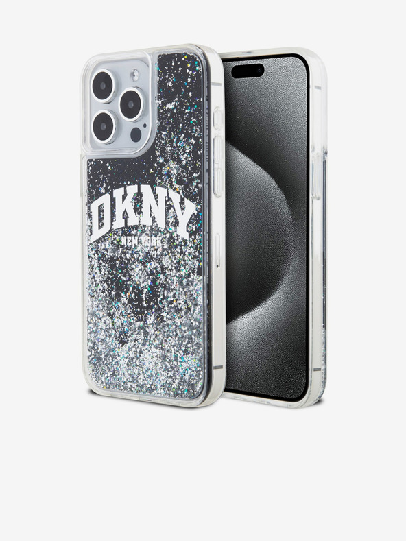 DKNY Liquid Glitter Arch Logo Back Cover für iPhone 15 Pro Max Schwarz DKNY
