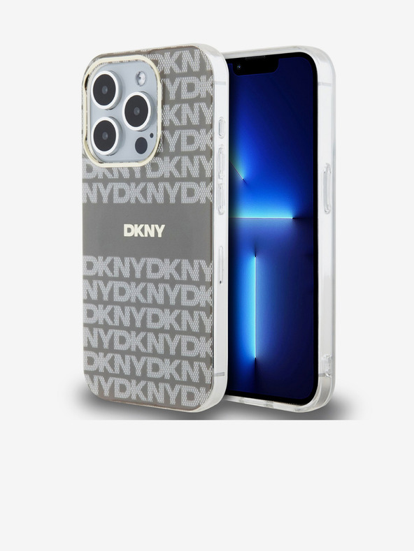 DKNY PC/TPU Streifenmuster Magsafe Schutzhülle für iPhone 15 Pro Beige DKNY
