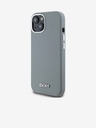 DKNY Liquid Silicone Silber Metall Logo Magsafe Back Cover für iPhone 15 Grau DKNY