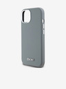 DKNY Liquid Silicone Silber Metall Logo Magsafe Back Cover für iPhone 15 Grau DKNY