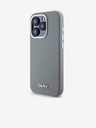 DKNY Liquid Silicone Silber Metall Logo Magsafe Back Cover für iPhone 15 Pro Grau DKNY