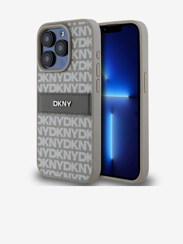 DKNY Rückseite für iPhone 15 Pro Beige DKNY PU-Leder mit tonalem Streifenmuster (Rapport)