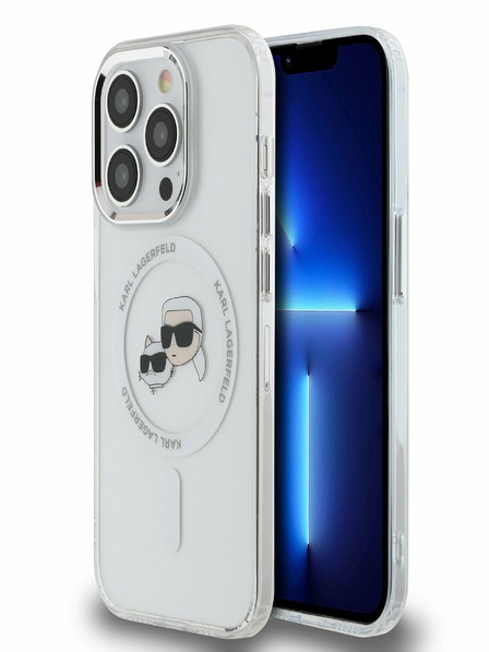 Karl Lagerfeld Karl Lagerfeld IML K&CH Heads Metallrahmen MagSafe Back Cover für iPhone 15 Pro Transparent
