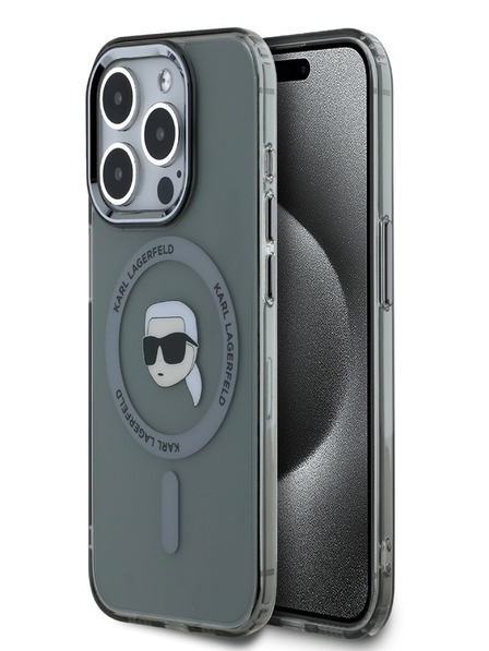 Karl Lagerfeld Karl Lagerfeld IML Karl Head Metallrahmen MagSafe Back Cover für iPhone 15 Pro Schwarz