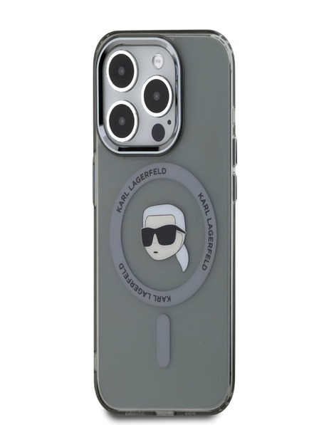 Karl Lagerfeld Karl Lagerfeld IML Karl Head Metallrahmen MagSafe Back Cover für iPhone 15 Pro Schwarz