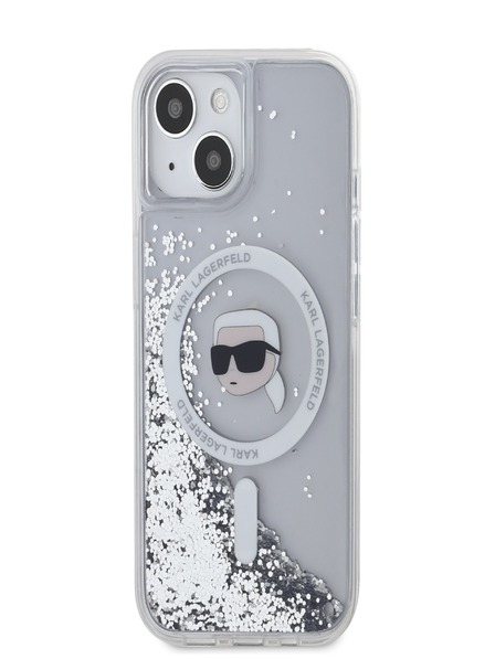Karl Lagerfeld Karl Lagerfeld Liquid Glitter Karl Head Magsafe Back Cover für iPhone 15 Transparent