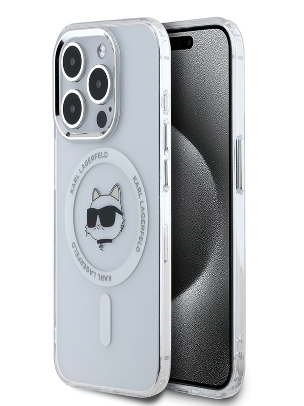 Karl Lagerfeld Karl Lagerfeld IML Choupette Head Metallrahmen MagSafe Back Cover für iPhone 15 Pro Max Transparent