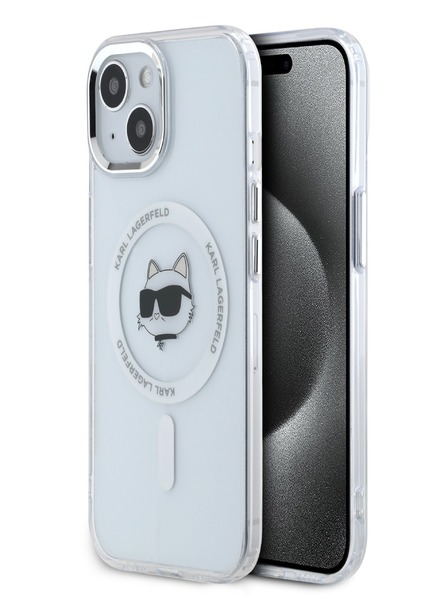 Karl Lagerfeld Karl Lagerfeld IML Choupette Head Metallrahmen MagSafe Back Cover für iPhone 15 Transparent
