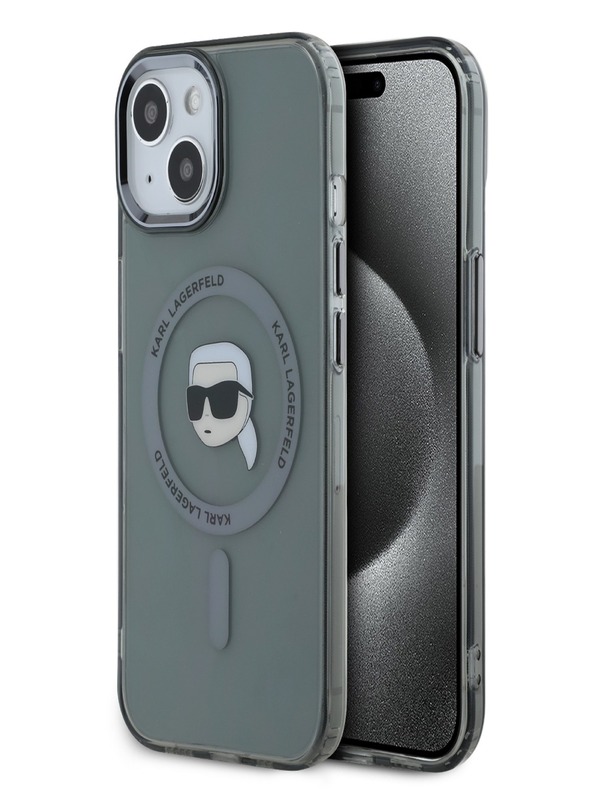 Karl Lagerfeld Karl Lagerfeld IML Karl Head Metallrahmen MagSafe Back Cover für iPhone 15 Schwarz