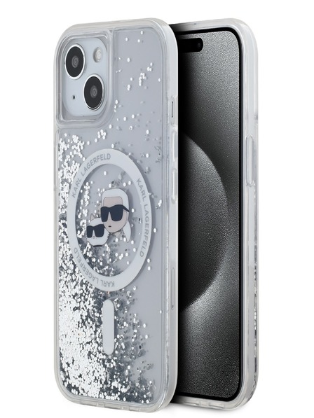 Karl Lagerfeld Karl Lagerfeld Liquid Glitter Karl und Choupette Heads MagSafe Back Cover für iPhone 15 Transparent