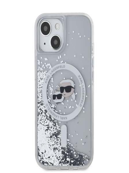 Karl Lagerfeld Karl Lagerfeld Liquid Glitter Karl und Choupette Heads MagSafe Back Cover für iPhone 15 Transparent