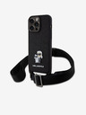 Karl Lagerfeld Saffiano Crossbody Strap Metall Karl und Choupette Back Cover für iPhone 15 Pro Max Schwarz Karl Lagerfeld