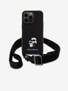 Karl Lagerfeld Saffiano Crossbody Strap Metall Karl und Choupette Back Cover für iPhone 15 Pro Max Schwarz Karl Lagerfeld