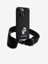 Karl Lagerfeld Saffiano Crossbody Strap Metall Karl und Choupette Back Cover für iPhone 15 Pro Max Schwarz Karl Lagerfeld
