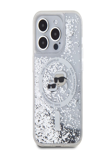 Karl Lagerfeld Karl Lagerfeld Liquid Glitter Karl und Choupette Köpfe MagSafe Back Cover für iPhone 15 Pro Transparent