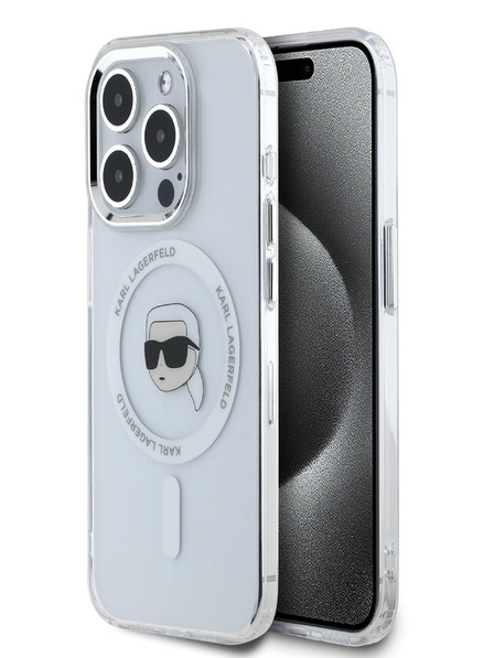 Karl Lagerfeld Karl Lagerfeld IML Karl Head Metallrahmen MagSafe Back Cover für iPhone 15 Pro Max Transparent