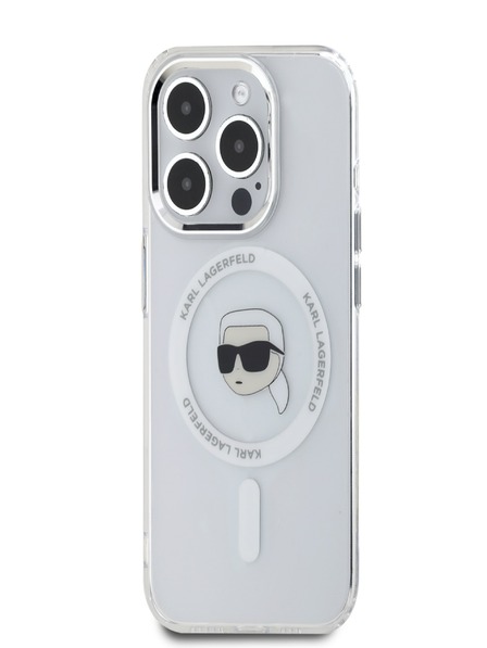 Karl Lagerfeld Karl Lagerfeld IML Karl Head Metallrahmen MagSafe Back Cover für iPhone 15 Pro Max Transparent