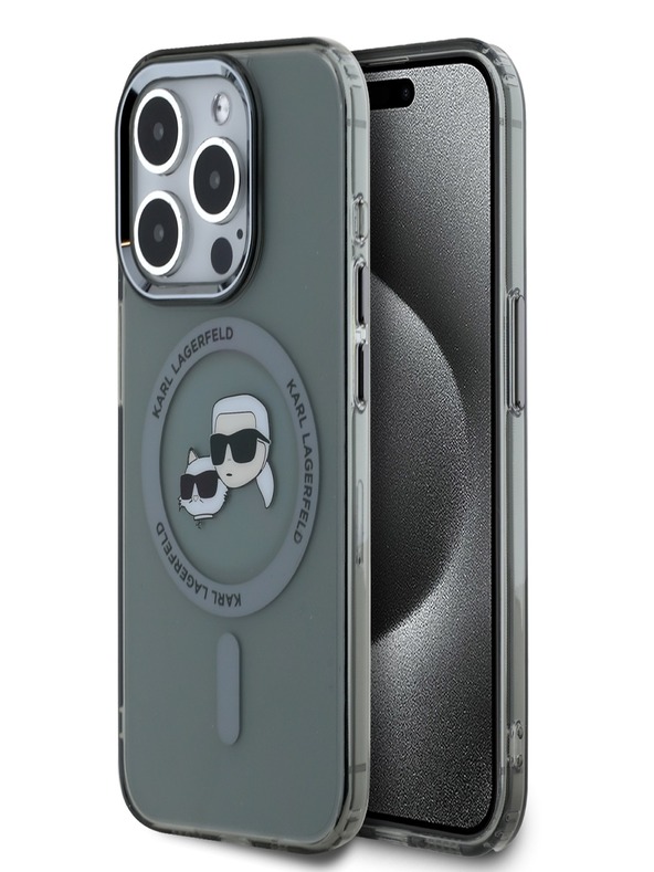 Karl Lagerfeld Karl Lagerfeld IML K&CH Heads Metallrahmen MagSafe Back Cover für iPhone 15 Pro Schwarz