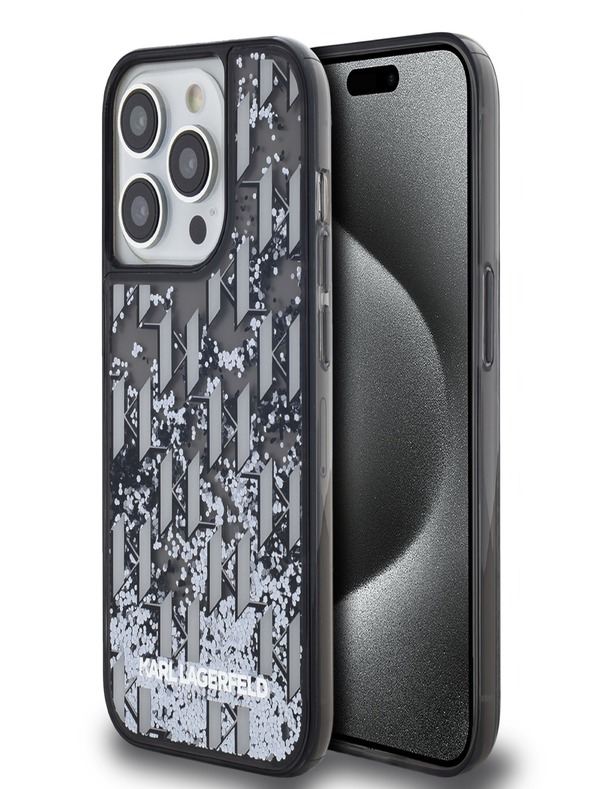 Karl Lagerfeld Liquid Glitter Monogram Gradient Back Cover für iPhone 14 Pro Max Schwarz Karl Lagerfeld