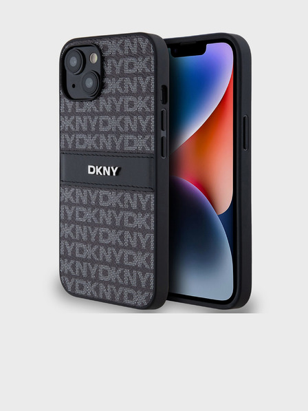 DKNY Rückseite aus PU-Leder mit Streifenmuster für iPhone 14 Schwarz DKNY