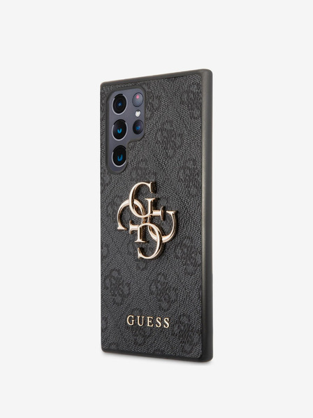 Guess Guess PU 4G Metall-Logo Rückseite für Samsung Galaxy S22 Ultra Grau