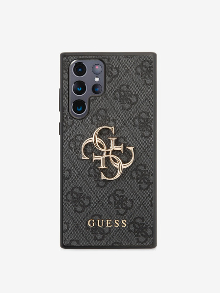 Guess Guess PU 4G Metall-Logo Rückseite für Samsung Galaxy S22 Ultra Grau