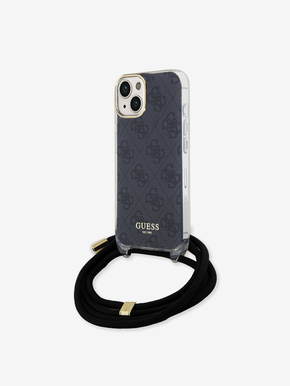 Guess Guess IML 4G Printed Crossbody Strap Back Cover für iPhone 15 Schwarz