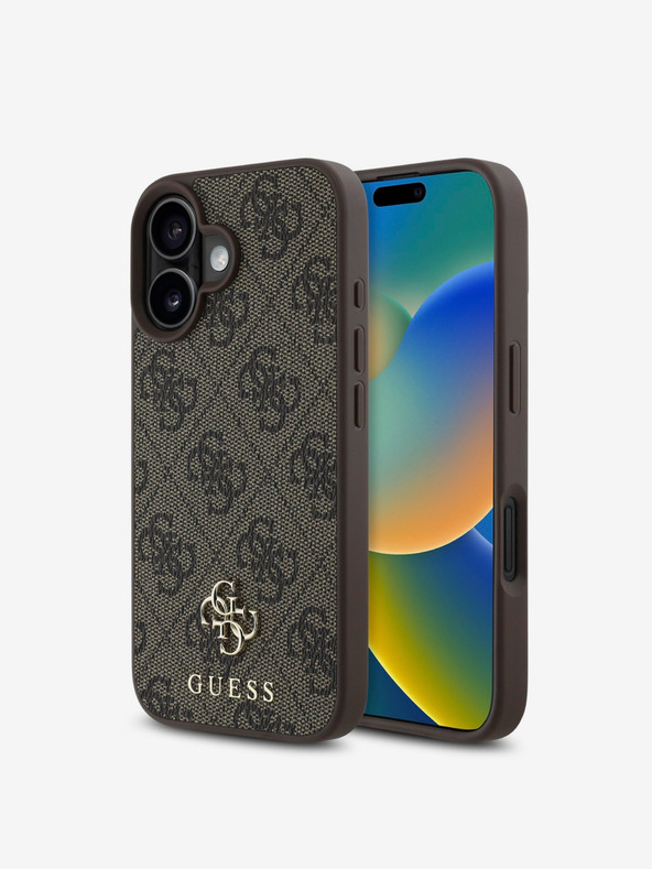 Guess Guess PU 4G Small Metall Logo MagSafe Back Cover für iPhone 16 Braun