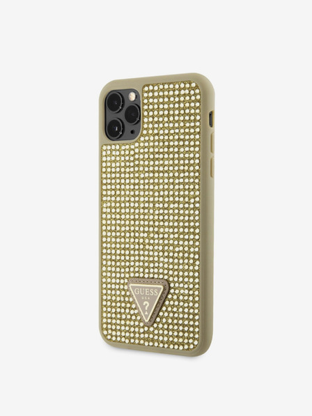 Guess Rhinestones Triangle Metal Logo Kryt pro iPhone 11 Pro Max Gold Handyhülle