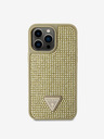 Guess Rhinestones Triangle Metal Logo Kryt pro iPhone 14 Pro Max Gold Handyhülle