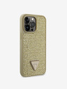 Guess Rhinestones Triangle Metal Logo Kryt pro iPhone 14 Pro Max Gold Handyhülle