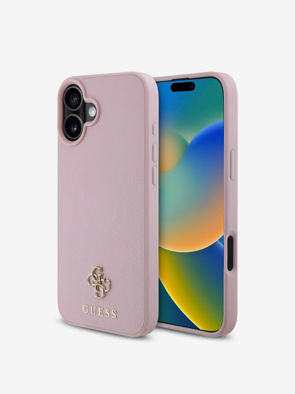Guess Guess PU Grained 4G Small Metall Logo MagSafe Back Cover für iPhone 16 Pink