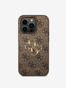 Guess PU 4G Metal Logo Rückseite Hülle für iPhone 15 Pro Max Braun Handyhülle