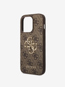 Guess PU 4G Metal Logo Rückseite Hülle für iPhone 15 Pro Max Braun Handyhülle