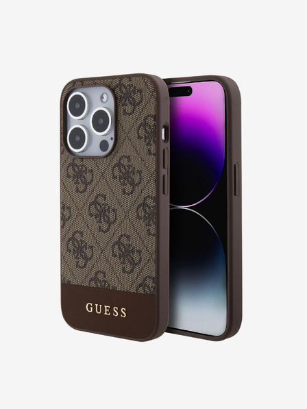 Guess Guess PU 4G Stripe MagSafe Schutzhülle für iPhone 15 Pro Braun