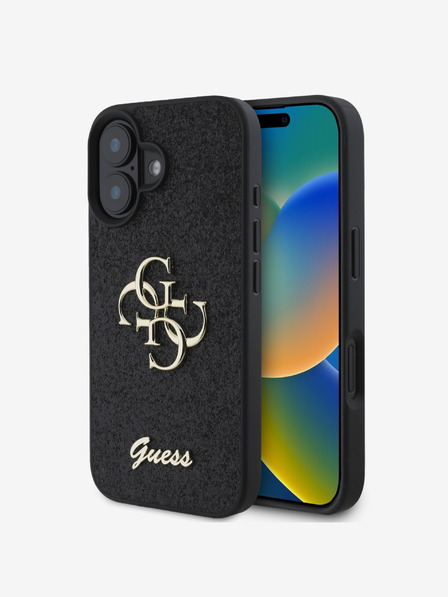Guess Guess PU Fixed Glitter 4G Metall Logo Back Cover für iPhone 16 Plus Schwarz
