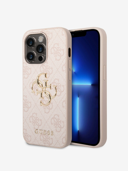 Guess Guess PU 4G Metall-Logo-Rückseite für iPhone 15 Pro Pink