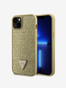 Guess Rhinestones Triangle Metal Logo Kryt pro iPhone 15 Gold Handyhülle