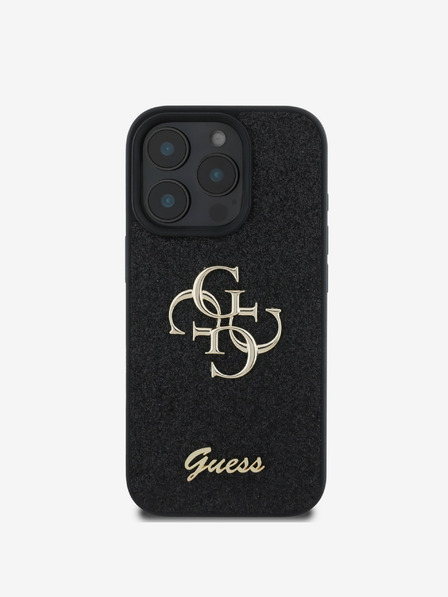 Guess Guess PU Fixed Glitter 4G Metall Logo Back Cover für iPhone 16 Pro Schwarz