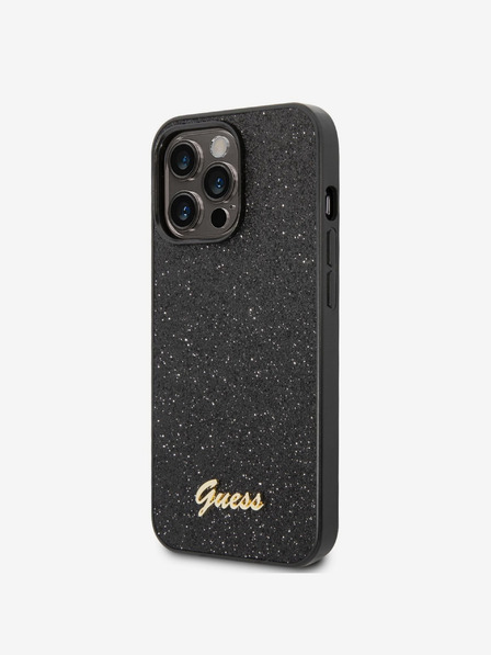 Guess PC/TPU Glitter Flakes Metal Logo Zadní Kryt pro iPhone 14 Pro Black Handyhülle