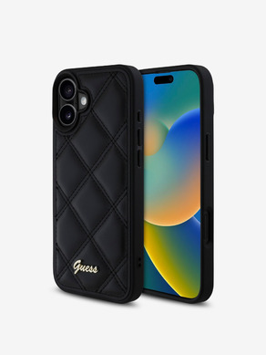 Guess PU Leather Quilted Zadní Kryt pro iPhone 16 Plus Black Handyhülle