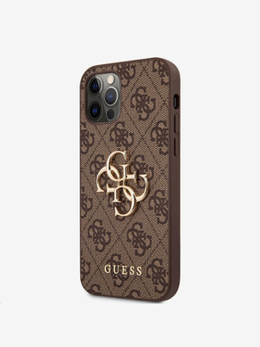 Guess PU 4G Metal Logo Zadní Kryt pro iPhone 12/12 Pro Brown Handyhülle