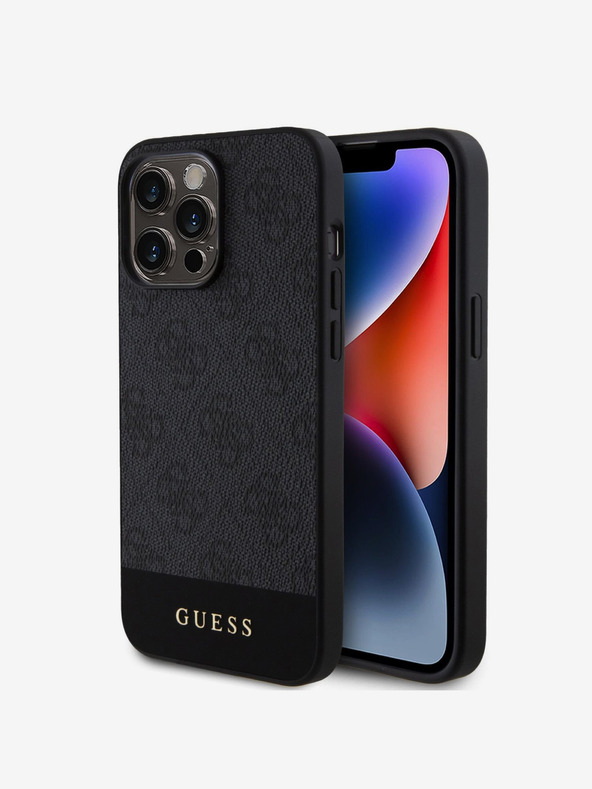 Guess Guess PU 4G Stripe MagSafe Back Cover für iPhone 15 Pro Schwarz