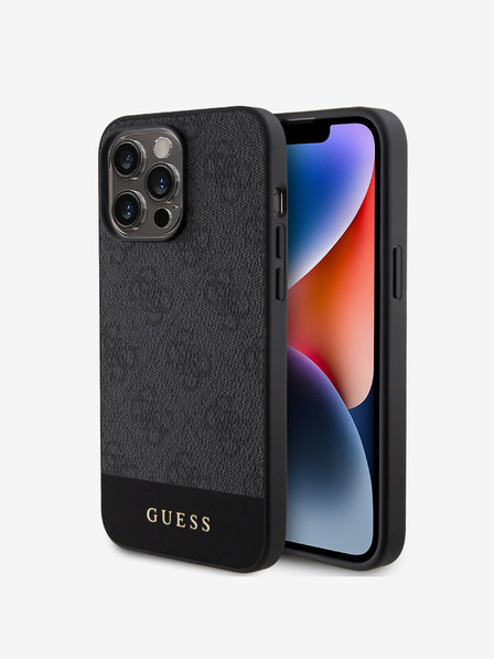 Guess PU 4G Stripe MagSafe Zadní Kryt pro iPhone 15 Pro Max Black Handyhülle