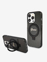 Guess IML Ringhalter Glitzer MagSafe Rückseite für iPhone 15 Pro Max Black Handyhülle