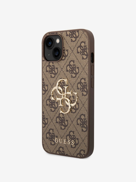 Guess Guess PU 4G Metall-Logo-Rückseite für iPhone 14 Braun